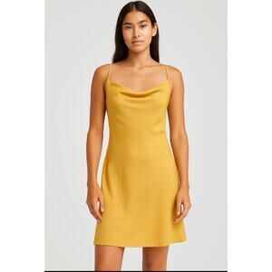 Forever 21 Mustard Yellow Cowl Slip Dress Small Satin Spaghetti Straps NWT